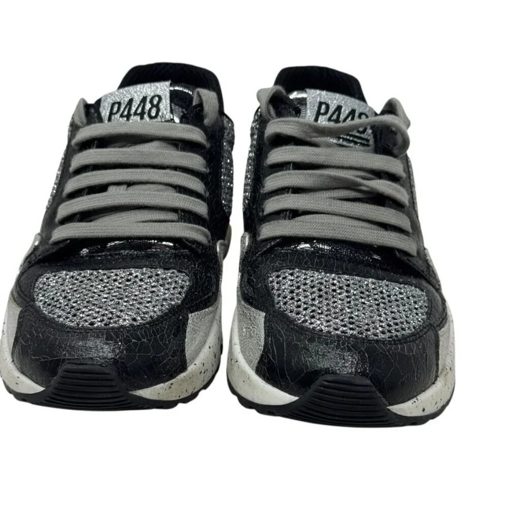 P448 Women’s Size 37 Black Silver Glitter Mesh Chunky Sneakers